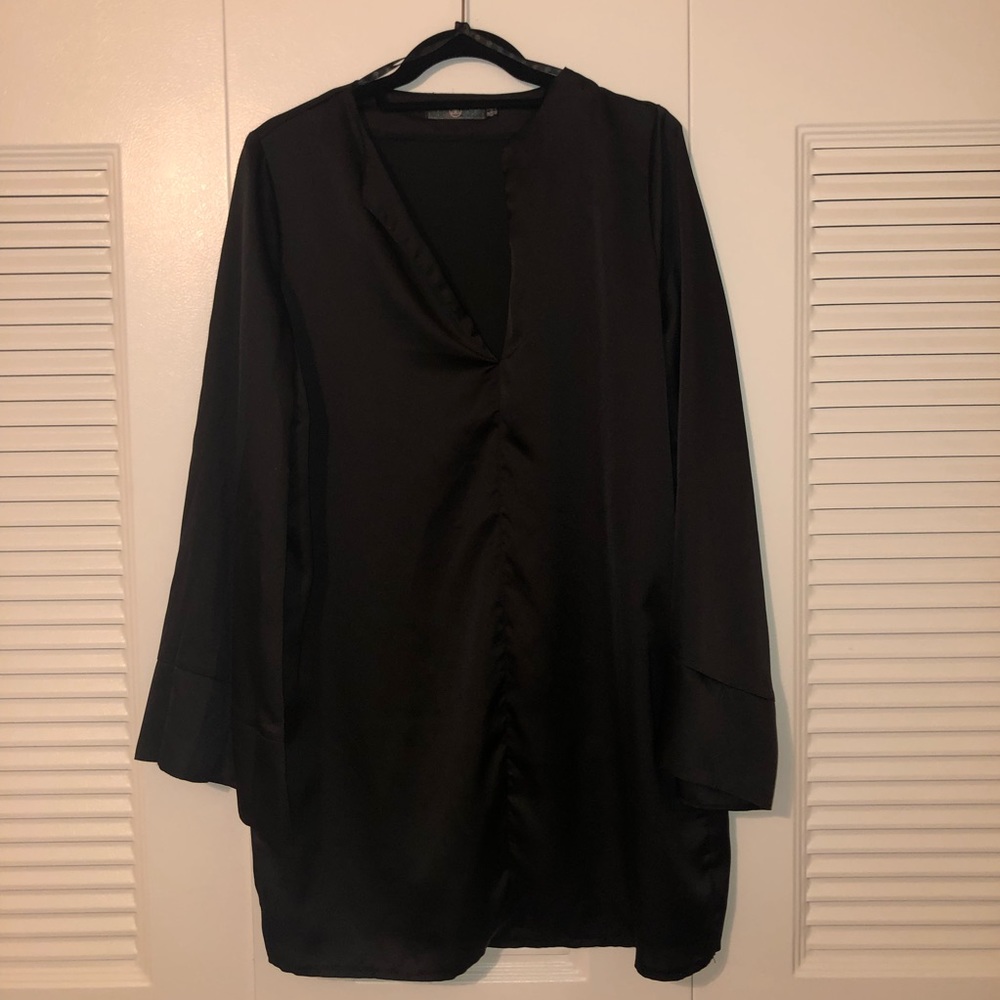 Black Satin-Like T-Shirt Dress
